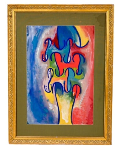 Charles Lapicque Signed Abstract Gouache on Paper: Charles Lapicque, Signed Mid Century Abstract Gouache on Paper. Framed, but not under glass. Framed measure 31 inches x 23 inches, art measures 22 inches x 15 inches.