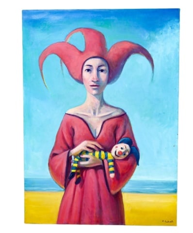 Claudio Guilianelli Conchiana Una Giornata Al Mare: Claudio Guilianelli Conchiana Una Giornata Al Mare Oil on Canvas Painting. With Certificate of Authenticity.Measures 27.5 inches x9.5 inches.