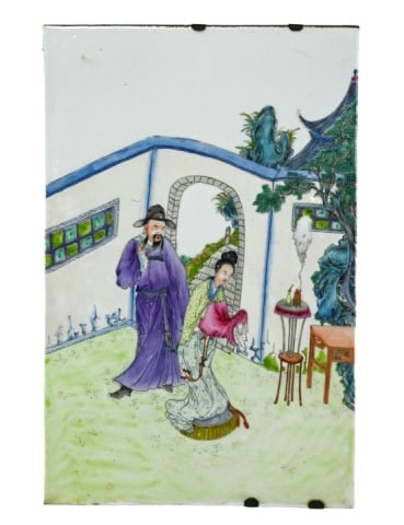 Hand Painted Large Chinese Porcelain Tile Signed (1 of 12)