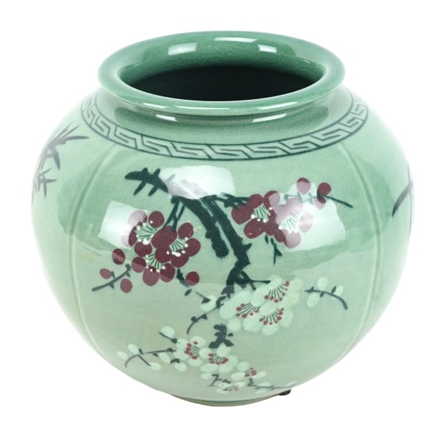Korean Hand Painted Porcelain Celadon Lobed Vase (1 of 8)