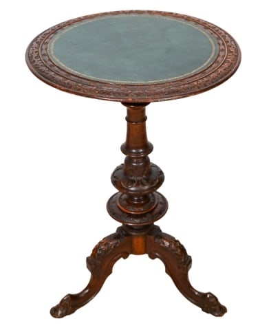 Antique Victorian Carved Leather Top  Side Table (1 of 10)