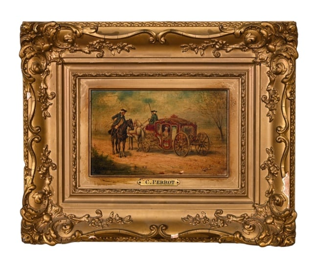 Antique Signed C. Perrot Oil on Board Painting (1 of 10)