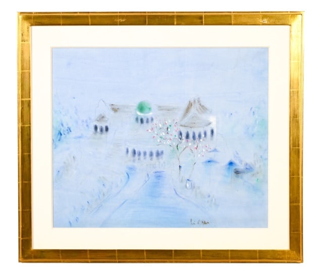 Lord Van Signed Acrylic on Fabric of City Scene: Lord Van, Barbados, Signed Acrylic on Fabric of City Scene Framed. Measures 25 inches x 33 inches.