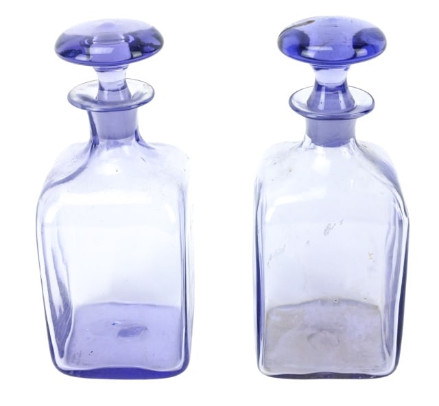 Pair Antique Amethyst Glass Carafes w Covers (1 of 9)