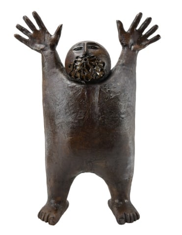 Signed Vintage Ceramic Earthenware Sculpture: Signed Vintage Ceramic Earthenware Sculpture of a Man.Measures 24 inches x 17.5 inches x 6 inches.Some repair on left hand finger.