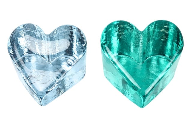2 Fire & Light Art Glass Heart Shaped Paperweights (1 of 7)