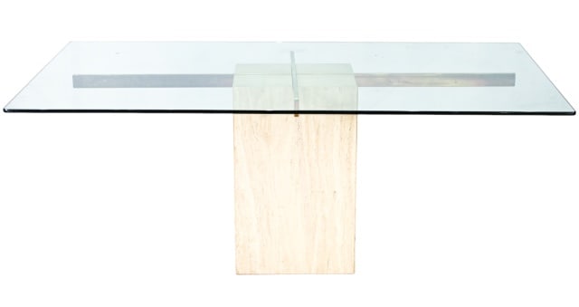 Artedi Italian Glass Top Travertine Marble Table (1 of 8)