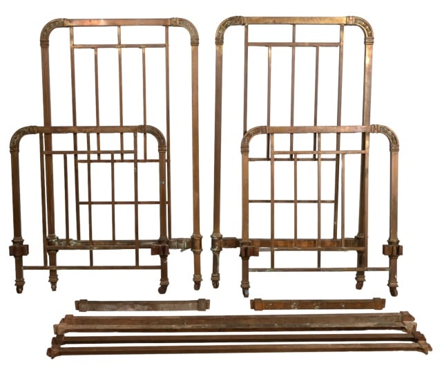 Pair Antique Brass French Art Deco Brass Twin Beds (1 of 12)