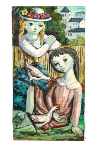 Jose Buigas Signed Oil Painting Girls w Chickens (1 of 11)
