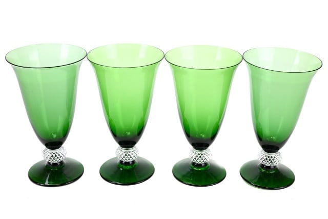 Tiffany Franciscan Green Short Stem Glasses: Tiffany Franciscan Green Short Stem Water Glasses. Glasses are not marked. 7 inches x 4 inches