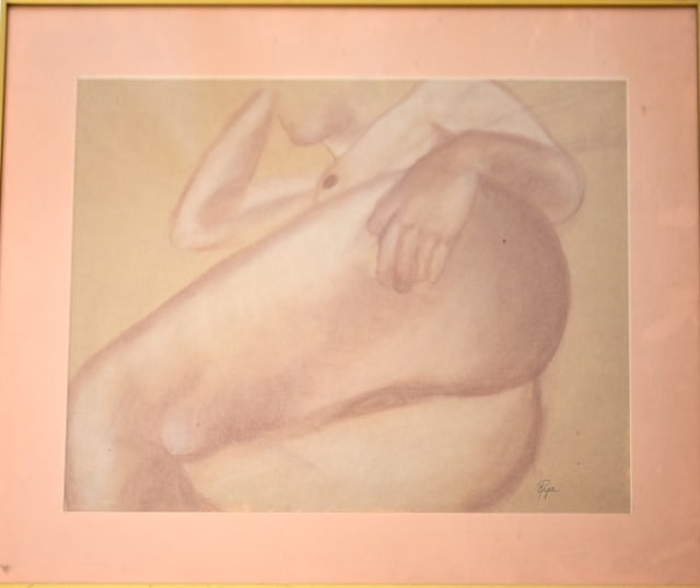 Rya Reclining Female Nude Pastel Study Framed: Rya Signed and Framed Reclining Female Nude Pastel Study. Measures 28 inches x 23 inches