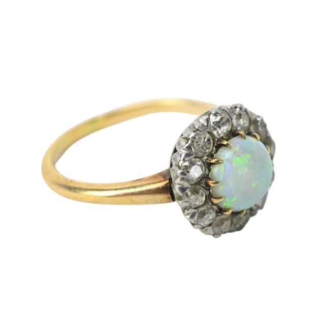 14K Opal Set w Diamonds Antique Edwardian Ring 5.5 (1 of 7)