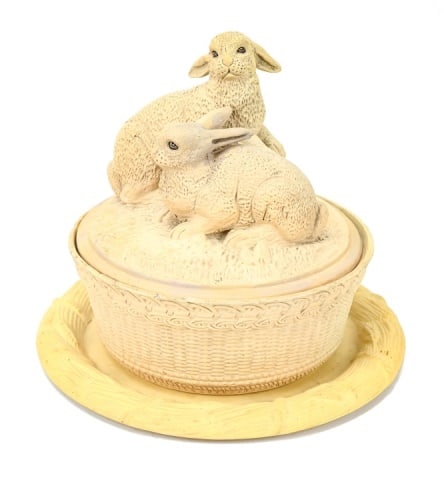 Antique English Caneware Pottery Tureen w Hares (1 of 12)