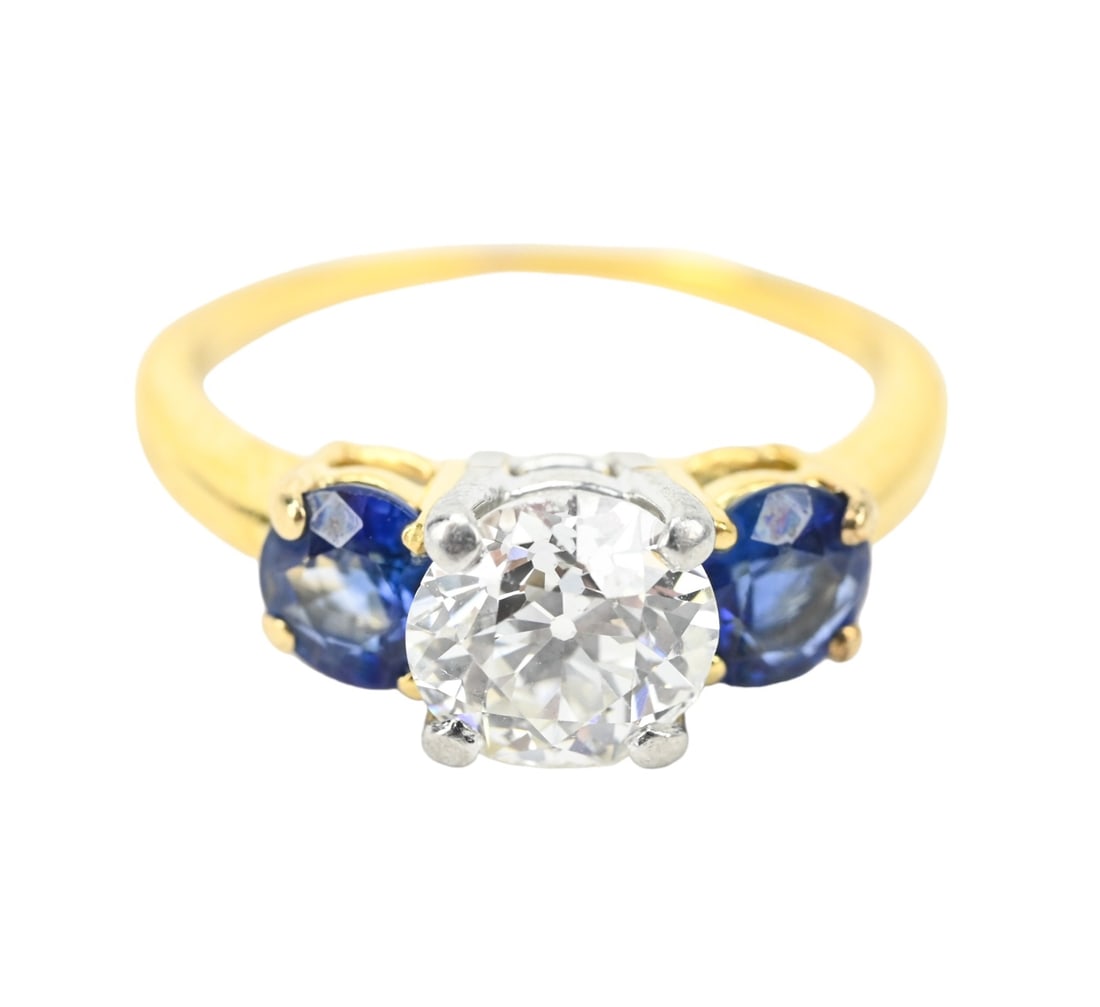 14K Yellow Gold Diamond & Double Sapphire Ring (1 of 7)
