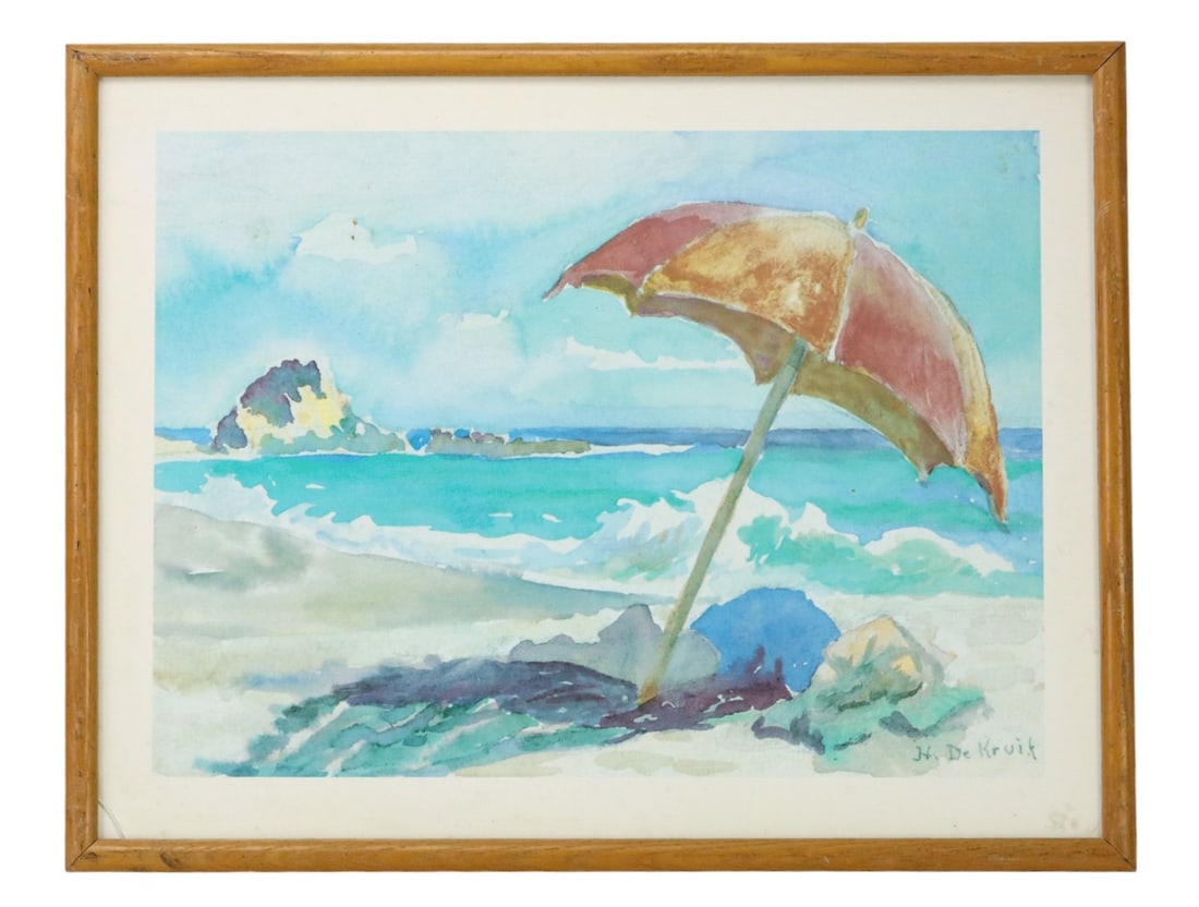 Henry G. De Kruif Signed Watercolor Beach Scene (1 of 10)