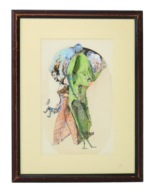 Bertram Goodman Signed Ink & Pencil Drawing: Bertram Goodman Signed Ink & Pencil Drawing. Piece may have been removed from a larger piece and remounted, and possibly repaired. Framed measures 26 inches x 20 inches, art measures approximatley 17