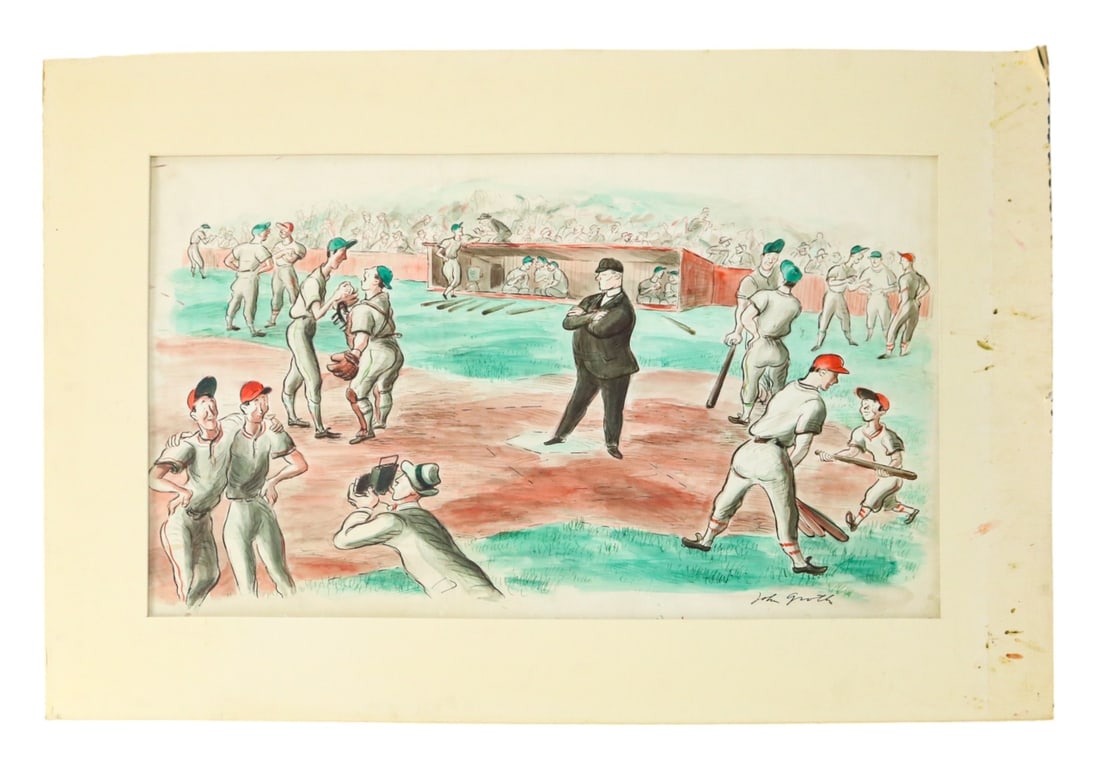 John Groth Signed Watercolor Baseball Game (1 of 10)