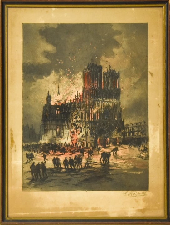 Antique Engraving Notre Dame WWI Bombing (1 of 8)