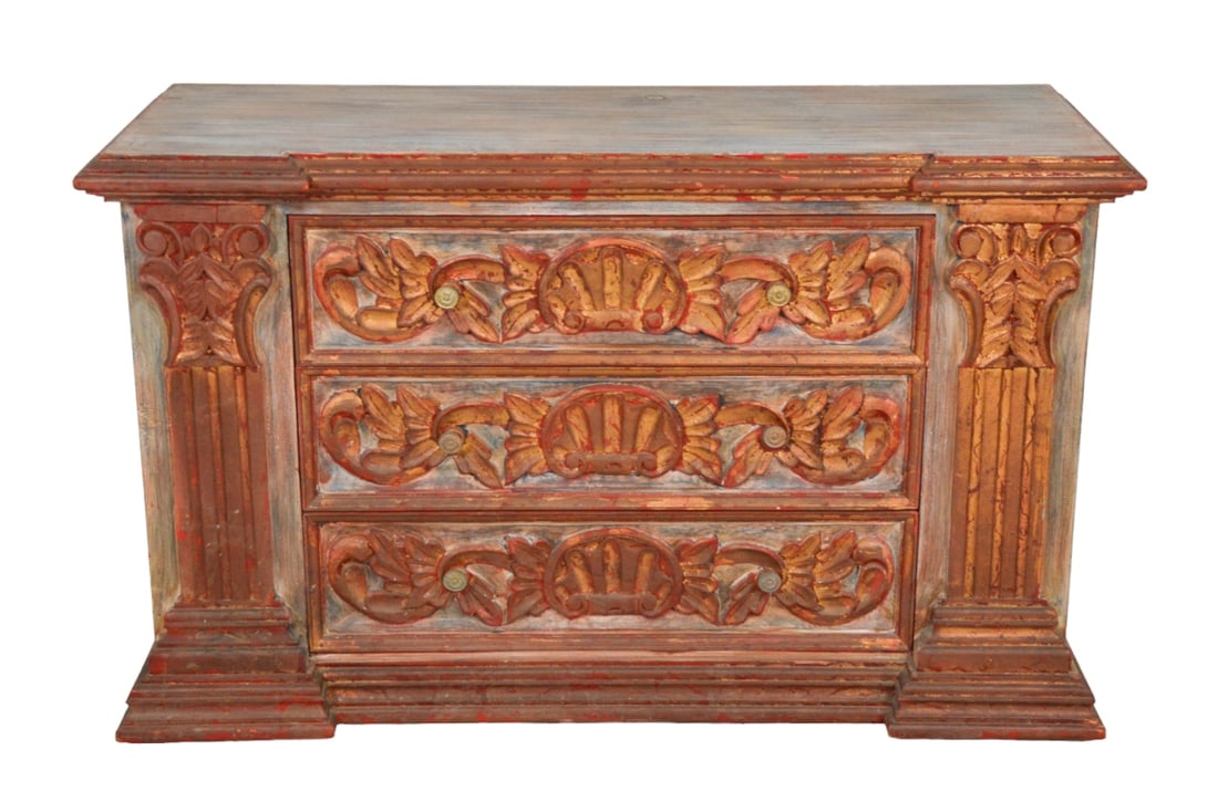 French Renaissance Distressed Painted Credenza (1 of 8)