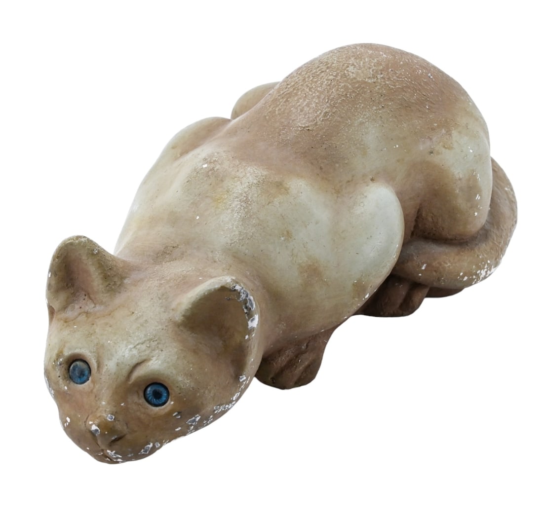 Vintage Concrete Cat Statue w Glass Blue Eyes (1 of 9)