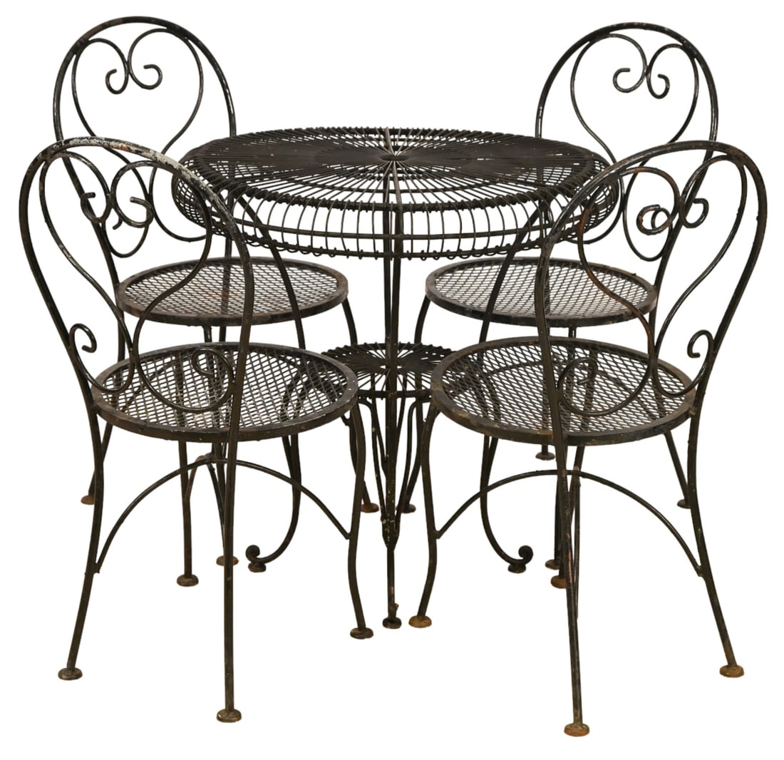 Vintage French Painted Wrought Iron Table & Chairs (1 of 12)