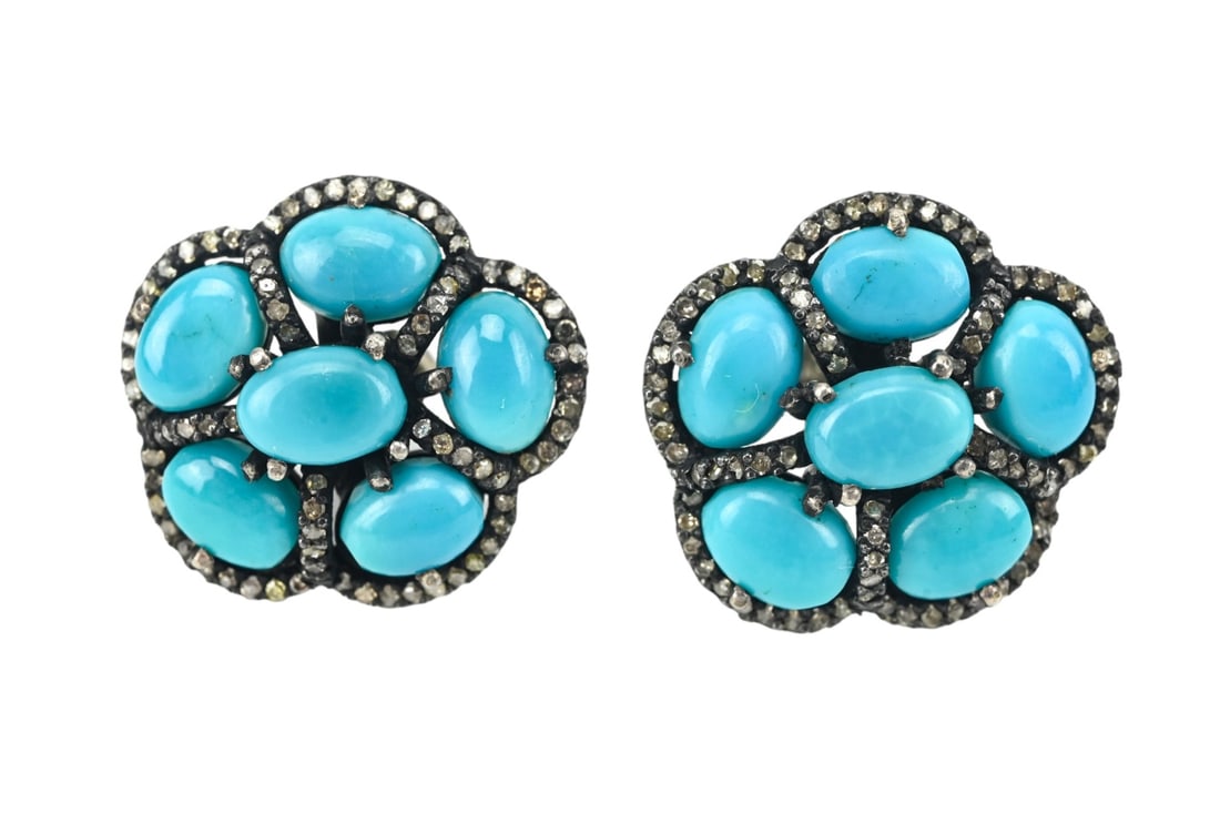 Sterling Silver Silver and Turquoise Diamond Earrings (1 of 5)