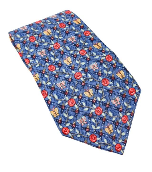 Hermes Pattern Printed Silk Tie Roses Butterflies (1 of 12)