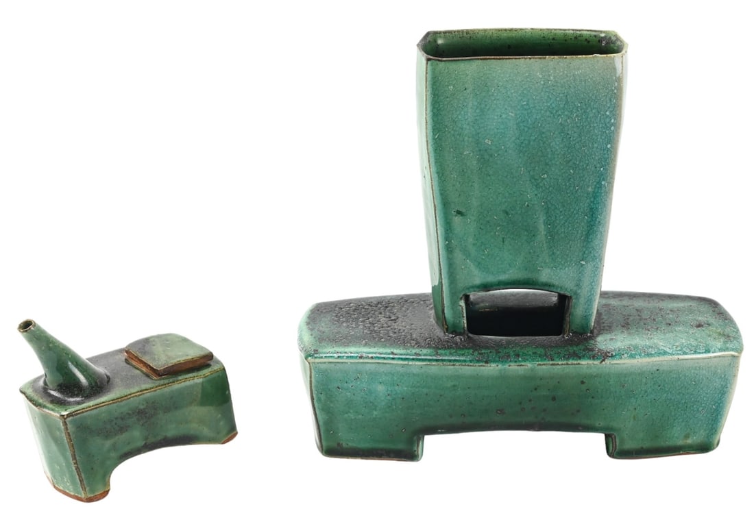 Pair Mid C Modern Art Pottery Green Glaze Pieces (1 of 11)