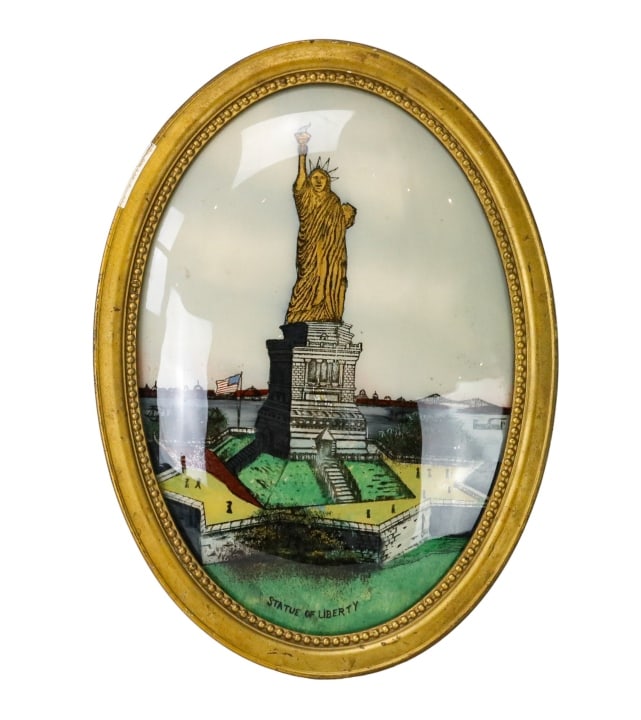 Antique Reverse Painting on Glass Statue Liberty (1 of 9)