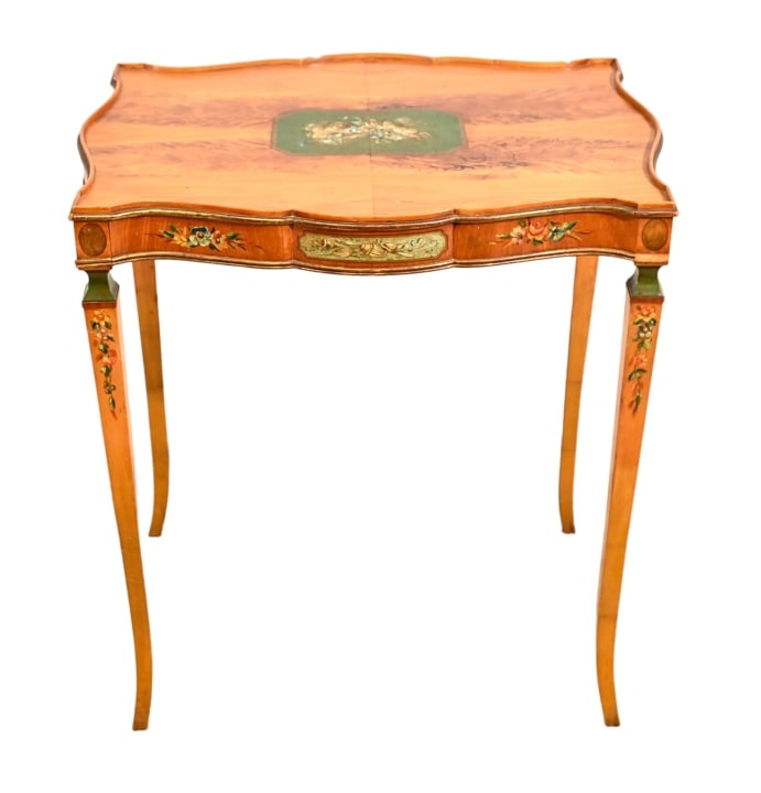 Antique Hand Painted Side Table w/ Cherub Motif (1 of 16)