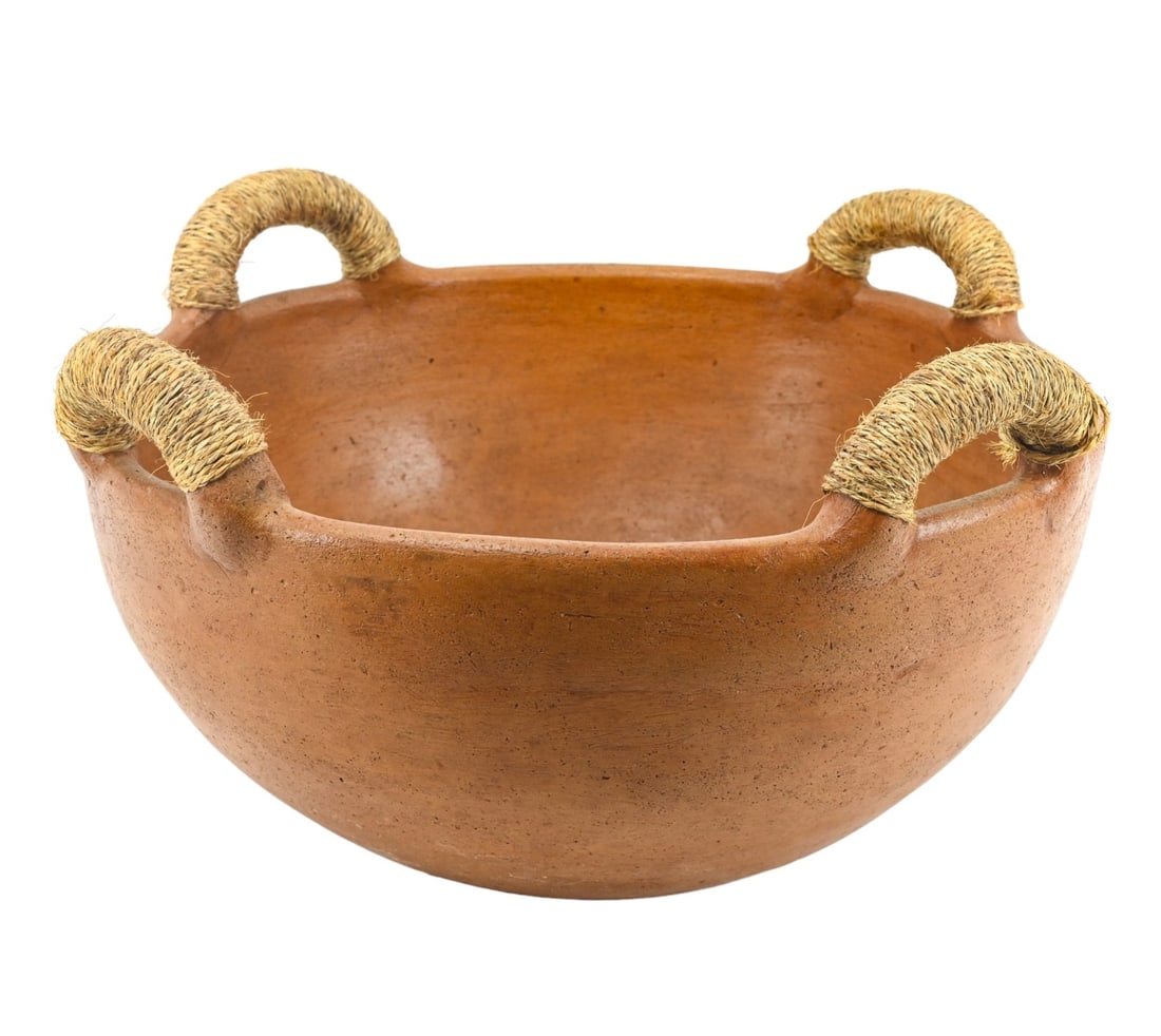 Large Terracotta Mexican Floor Bowl Roped Handles (1 of 8)