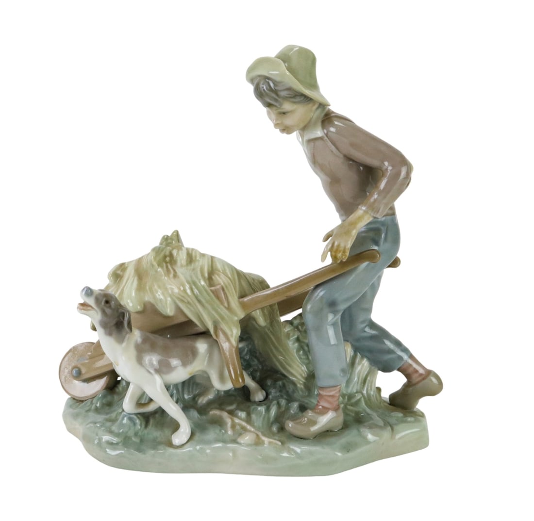 Lladro Porcelain Statue Boy, Dog and Wheel Barrel (1 of 10)