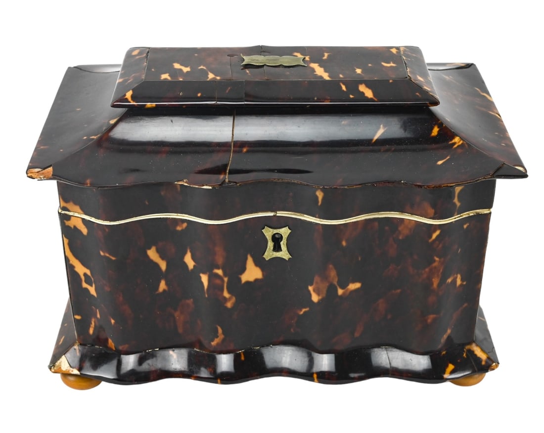 Antique Faux Tortoise Shell Veneer Tea Caddy (1 of 13)