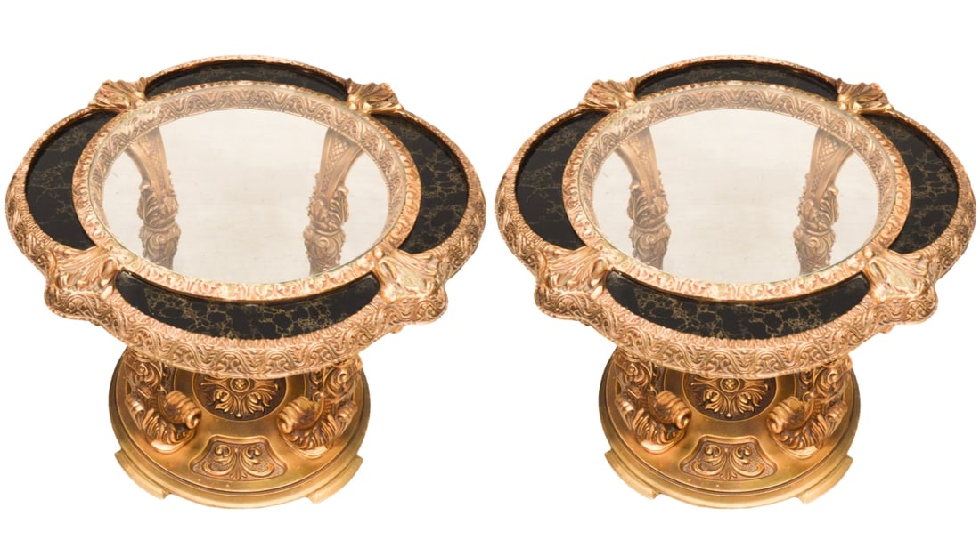 Hollywood  Regency Style Glass Top Gilt End Tables (1 of 11)