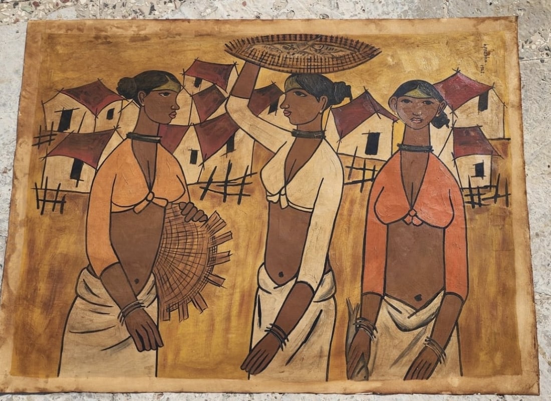 B. Prabha Untitled Oil on Canvas Painting: B. Prabha Untitled Oil on Canvas Painting