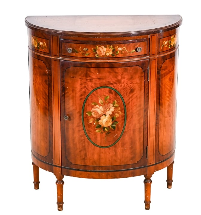 Adam Style Carved Painted Demilune Commode (1 of 14)