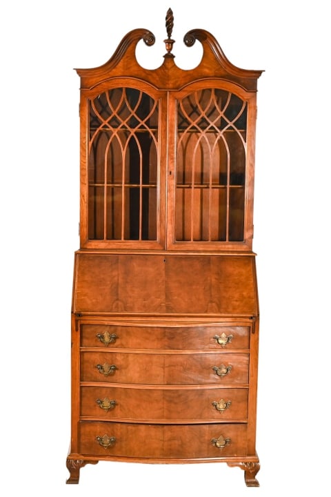 English Regency Carved Mahogany Secretary Bookcase (1 of 15)