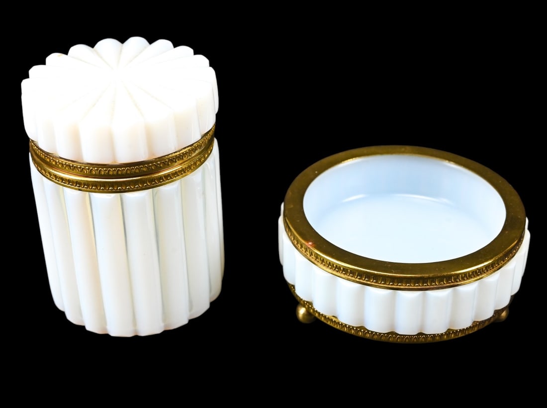 Antique Opaline Glass Trinket Jar and Ashtray (1 of 13)