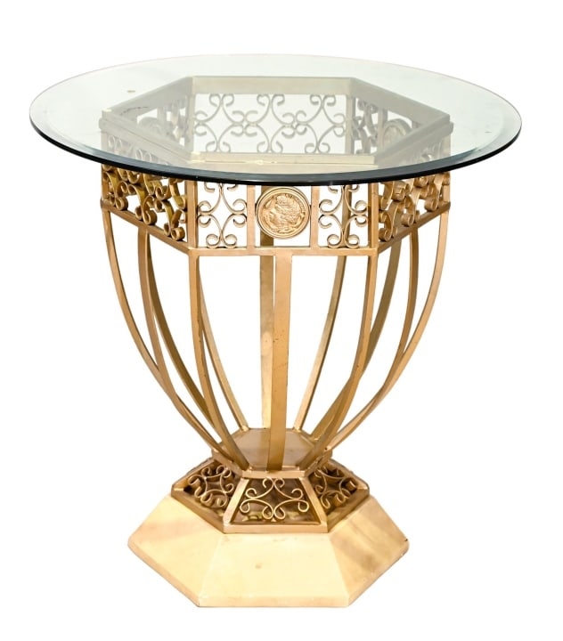 Italian Art Deco Wrought Iron Glass Top Side Table (1 of 8)