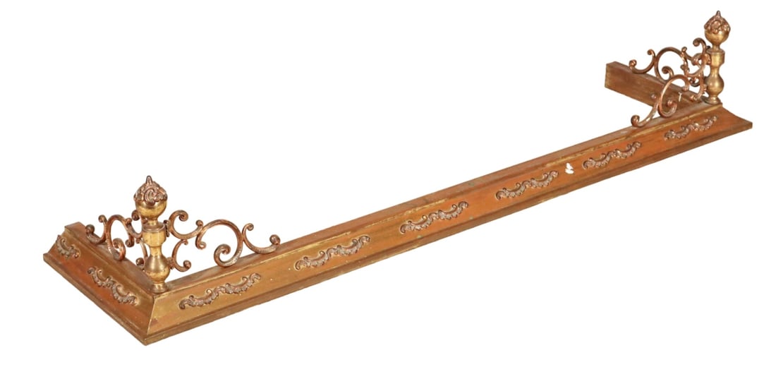French Brass Fireplace Fender w Decorative Scrolls (1 of 11)