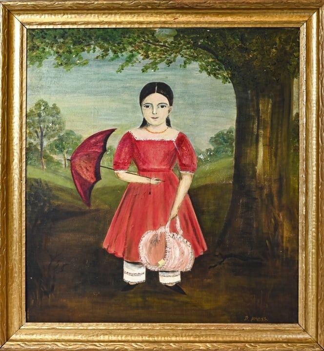 Folk Art Oil Painting Portrait Based Girl in Red (1 of 11)