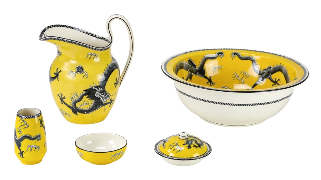 Antique Wedgwood Vanity Set Yellow w Black Dragon (1 of 15)