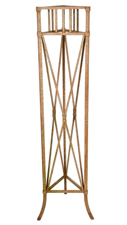 Vintage Tall Outdoor Wrought Iron Plant Stand: Vintage Tall Outdoor Wrought Iron Plant Stand. Measures 60 x 13 x 11