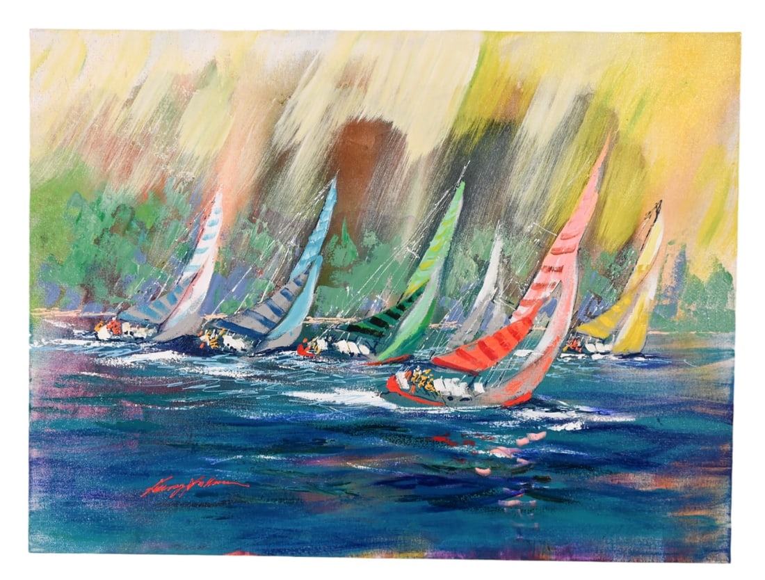 Kerry Hallam Signed Acrylic Painting Title Regatta (1 of 13)