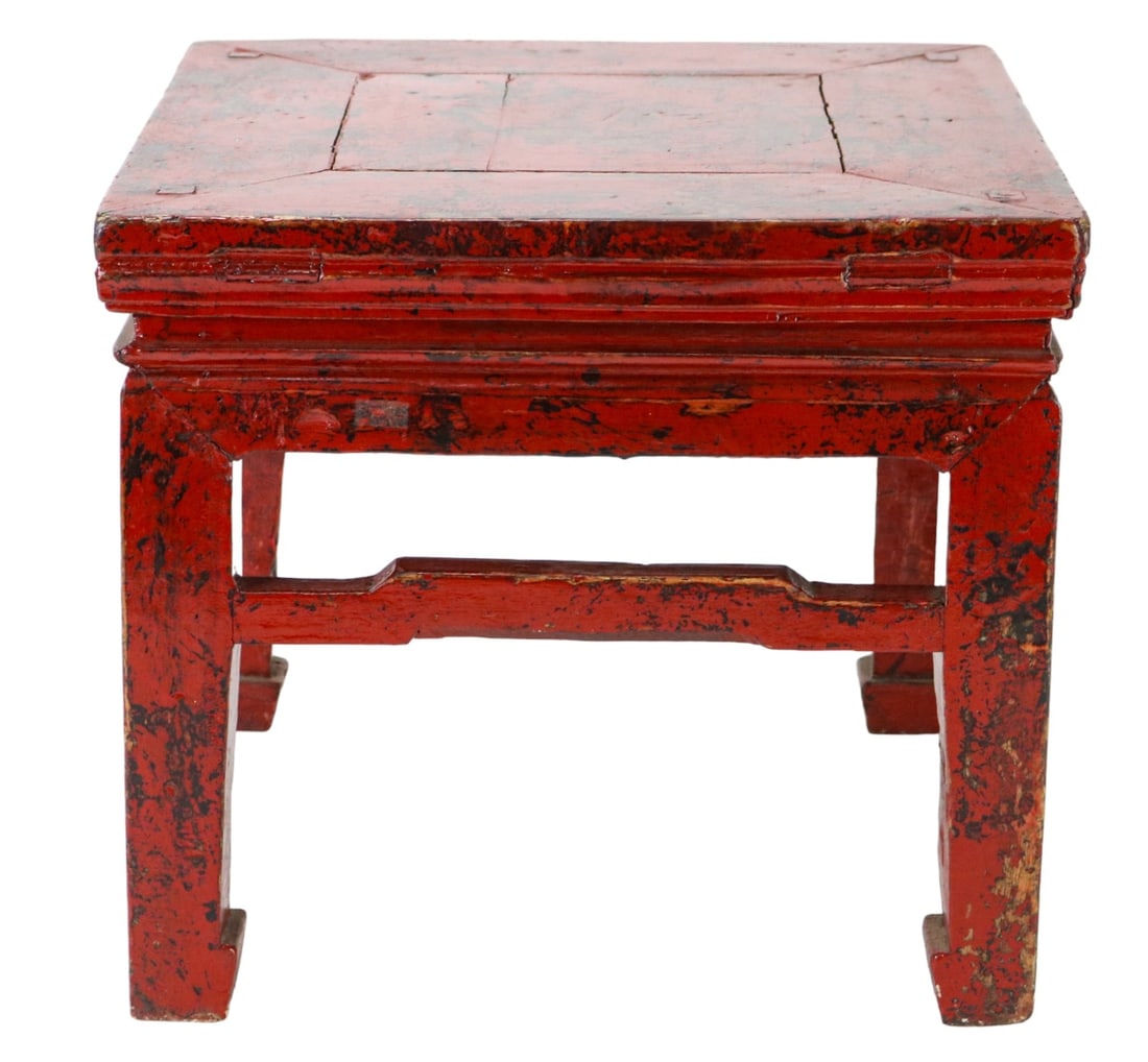 Antique Chinese Carved Red Lacquer Stool or Table (1 of 9)