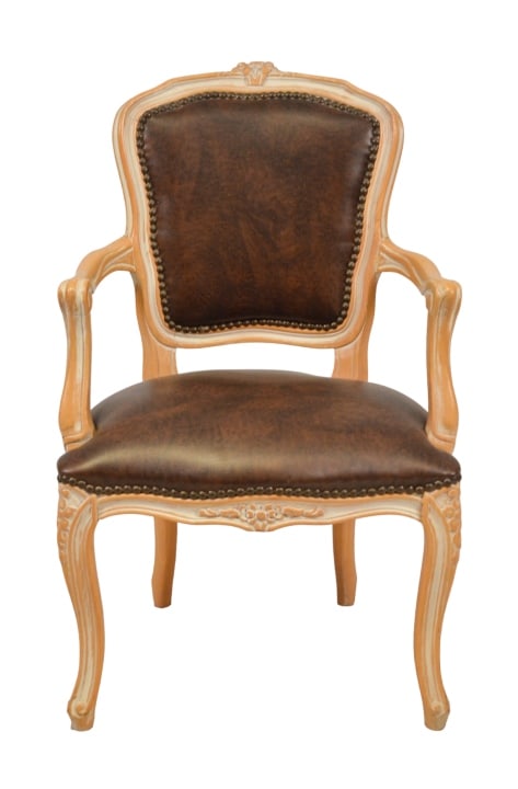 Louis XV Style Carved Leather Upholstered Chair (1 of 10)