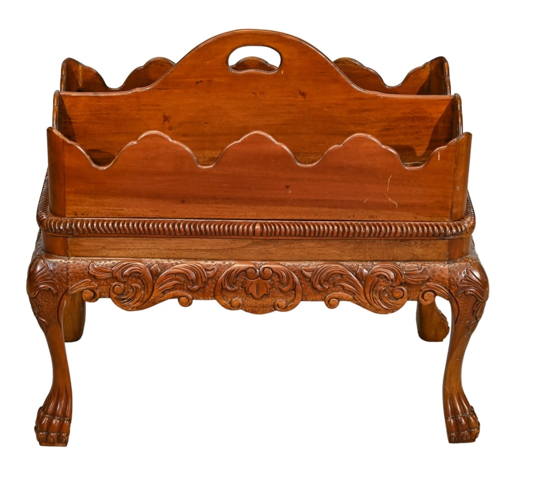 Baker Furniture Chippendale Canterbury & Book Rack: Baker Furniture Hand Carved Chippendale Style Canterbury Magazine and Book Rack.Measures 26 inches x 28 inches x 17 inches.