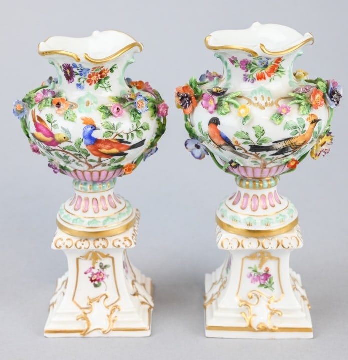 Pair Antique Meissen Porcelain Mounted Vases (1 of 10)