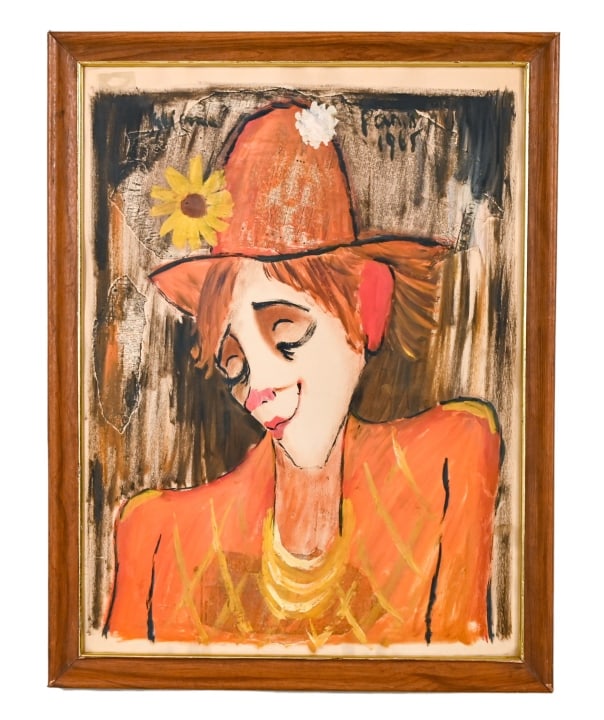 Roger Etiene Signed Guache Painting of Clown (1 of 9)