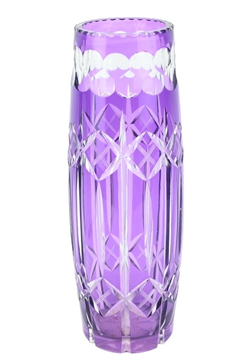 Antique Amethyst To Clear Bohemian Cut Glass Vase (1 of 10)